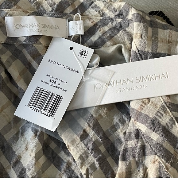 Jonathan Simkhai Crissy Raglan Puff Sleeve Dress Plaid Check Academia Minimalist - Picture 9 of 13